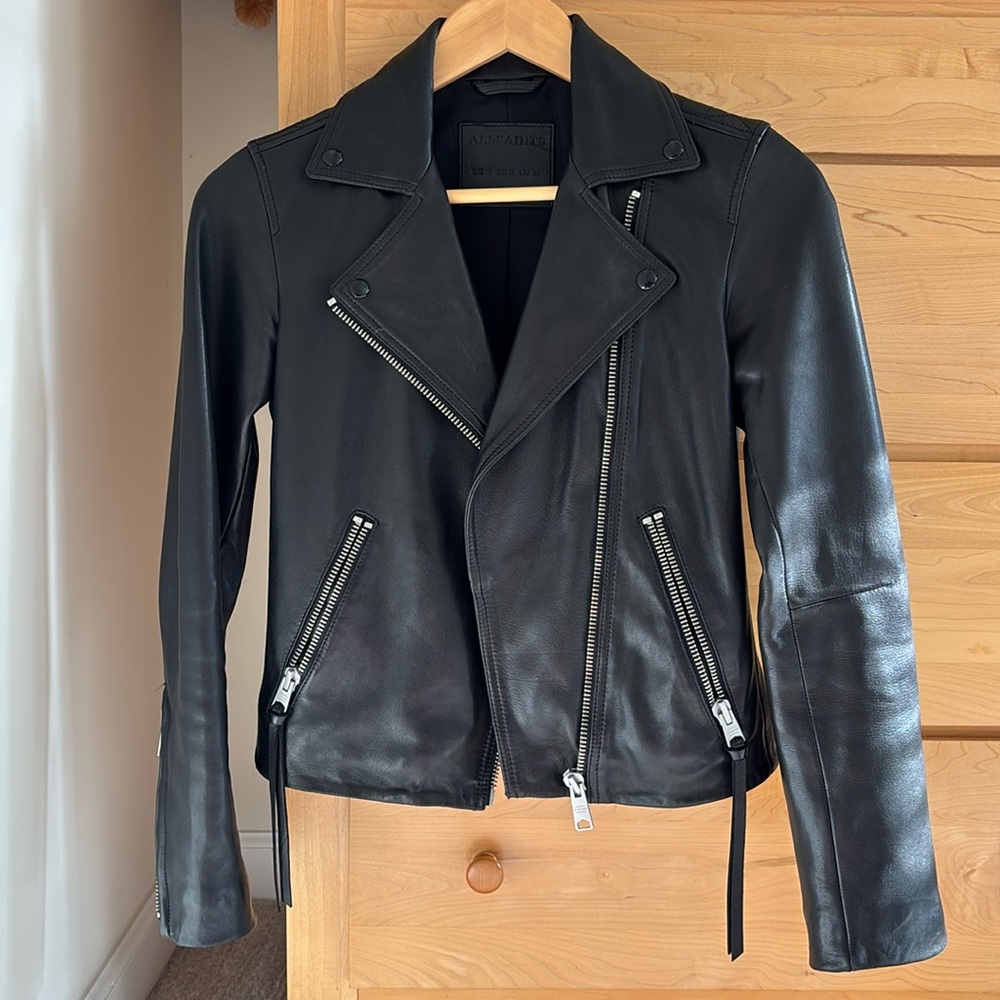 AllSaints Dalby Slim Fit Leather Biker Jacket
